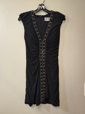 Tony Bowls Black Midi Dress with Beaded Trim